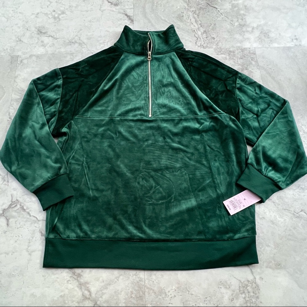 Wild Fable Green Velour 1/2 Zip Sweatshirt Size Medium M
